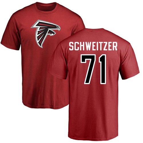Atlanta Falcons Men Red Wes Schweitzer Name And Number Logo NFL Football #71 T Shirt->atlanta falcons->NFL Jersey